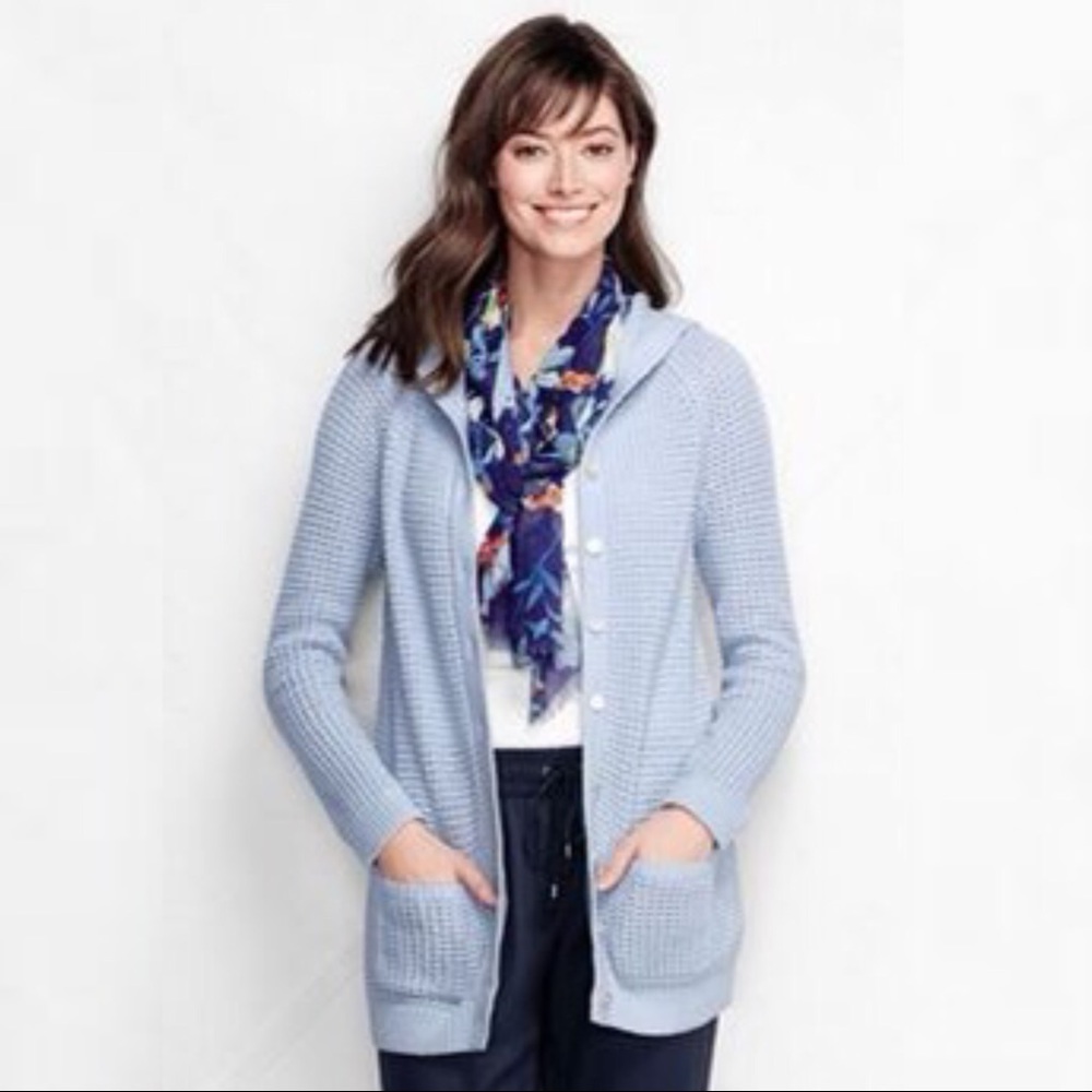 NEW Lands’ End Hooded Waffle Knit Cardigan